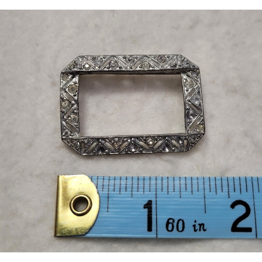 Vintage Antique CORO Signed Silver Tone Art Deco Rectangle Rhinestone 1.5" AS IS - Picture 4 of 6